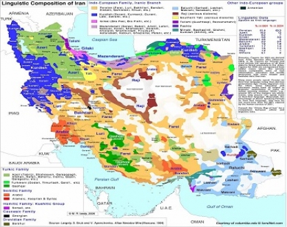 نقشه تقسیم بندی جغرافیایی زبان ها در ایران