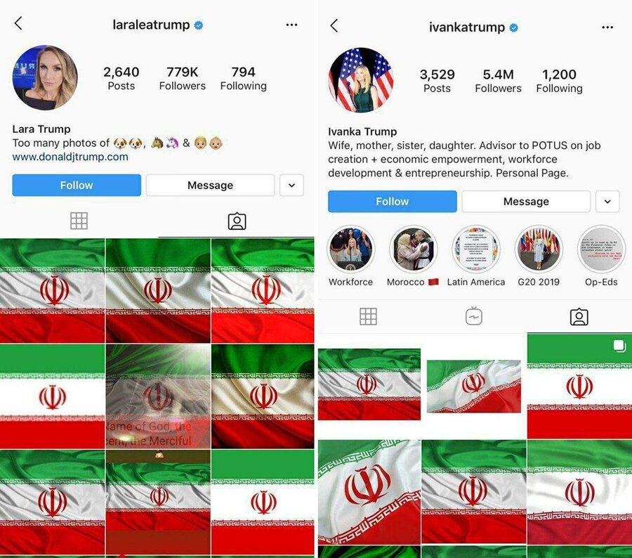 تگ شدن تصاویر پرچم ایران در اینستاگرام خانواده ترامپ