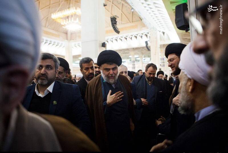 حضور مقتدی صدر در مراسم سالگرد آیت‌الله هاشمی شاهرودی