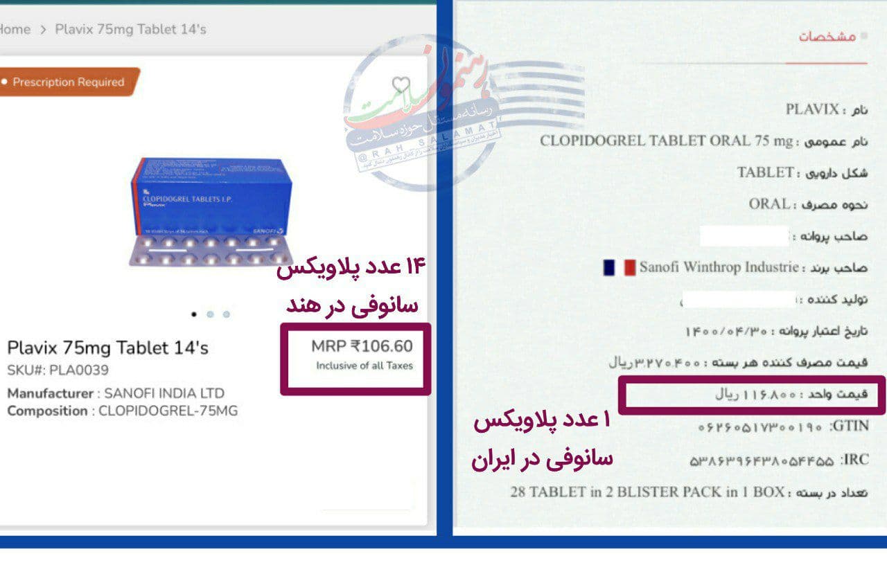 قیمت چهار برابری قرص پلاویکس خارجی در ایران؟