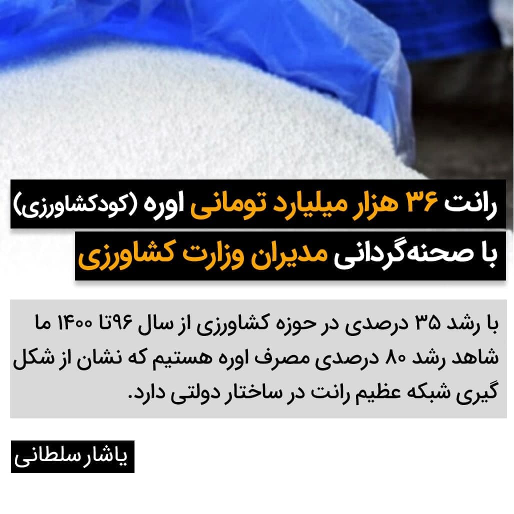 رانت ۳۶ هزار میلیارد تومانی اوره (کودکشاورزی) با صحنه‌گردانی مدیران وزارت کشاورزی