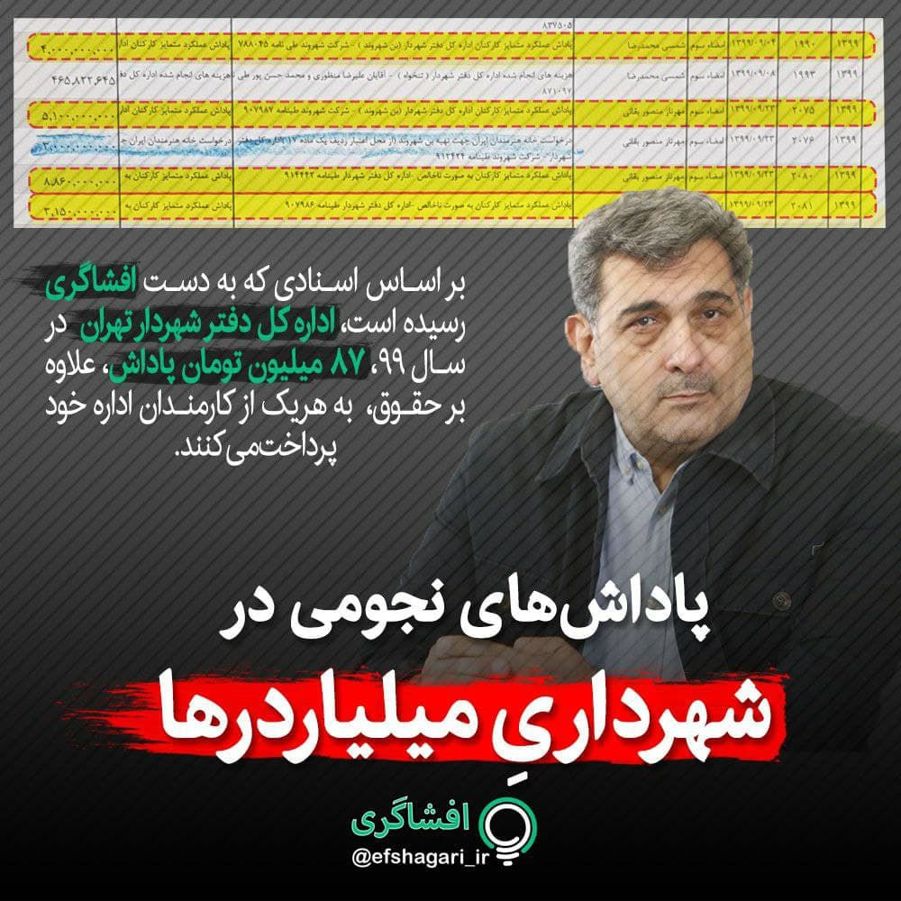 ماجرای پاداش‌های نجومی دفتر شهردار تهران