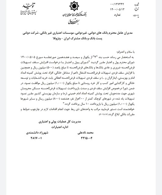 افزایش سقف تسهیلات قرص‌الحسنه