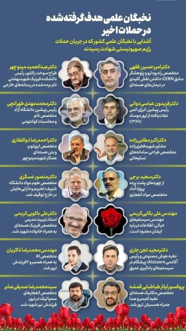 برخی از اسامی شهدای هسته ای کشور از آغاز حمله تروریستی اسرائیل به ایران تا لحظه حاضر + بعد از شهادت در جلو چشمان همسر نوبت به شهادت با خانواده رسید