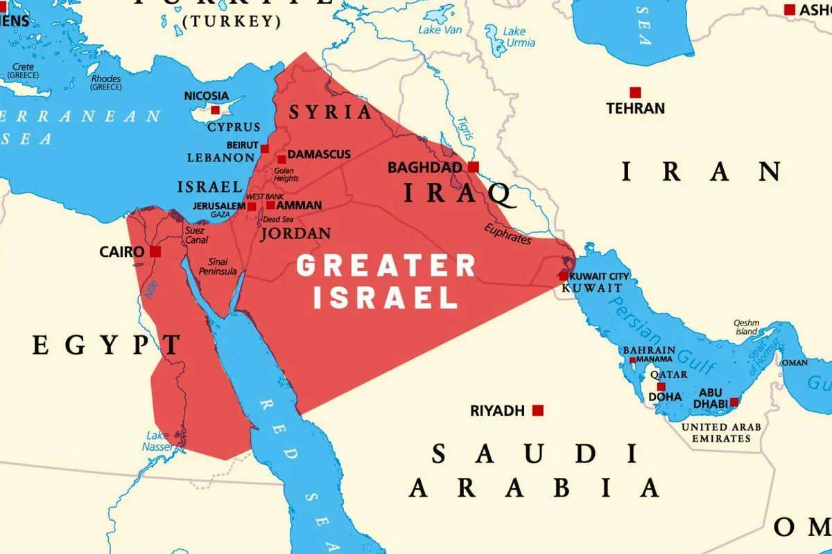 طرح «اسرائیل بزرگ»  توسط صهیونیست‌ها پس از قتل‌عام فلسطینیان + روسیه و چین حساس به ناتو، به هم مرزی های جدید با رژیم نیابتی آمریکا فکر نمی کنند؟